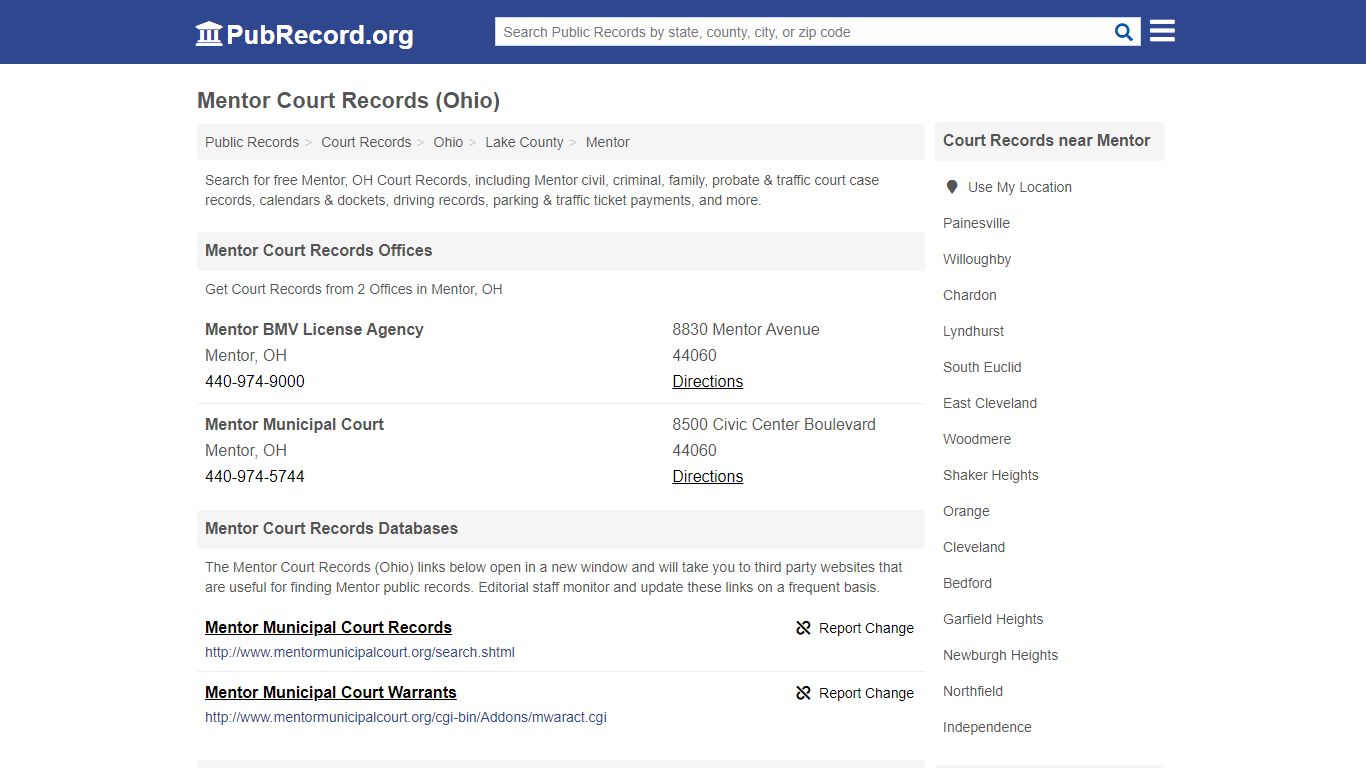 Free Mentor Court Records (Ohio Court Records)